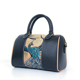 Handmade Peacock Carving Crossbody Boston Bag